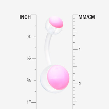 Detail View 1 of Glow in the Dark Acrylic Ball Bio Flexible Shaft Belly Button Ring-Pink